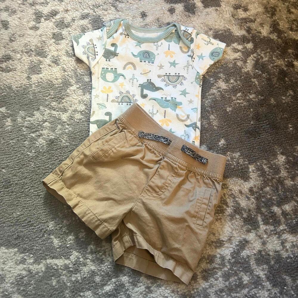 Chick Pea/Cat & Jack Baby Boy Spring/Summer Outfit Onesie and Shorts 6-9 Months